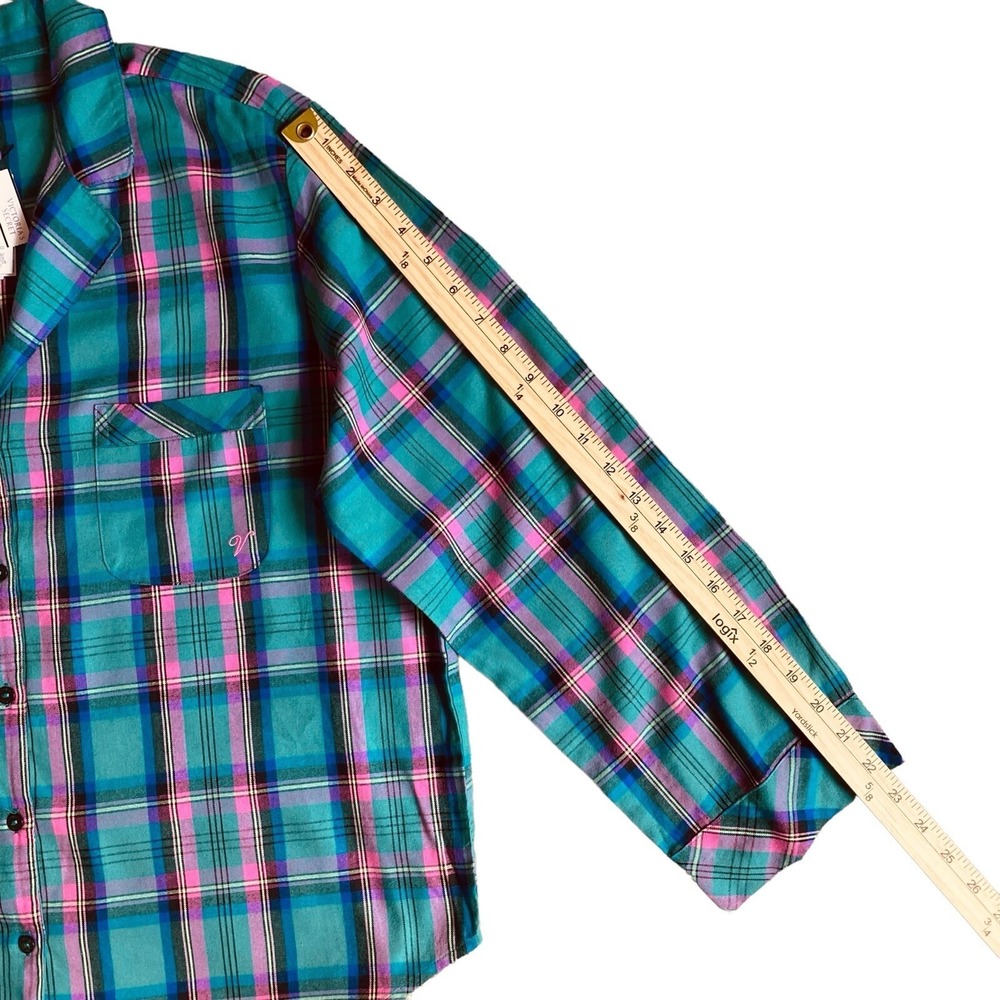 Victoria's Secret Pajama Shirt Size L & Hair Scrunchie Green Pink Plaid Flannel - Picture 9 of 10